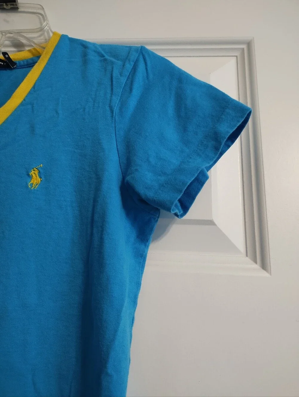 Vintage Ralph Lauren Sport Blue Cotton Tee with Yellow Trim